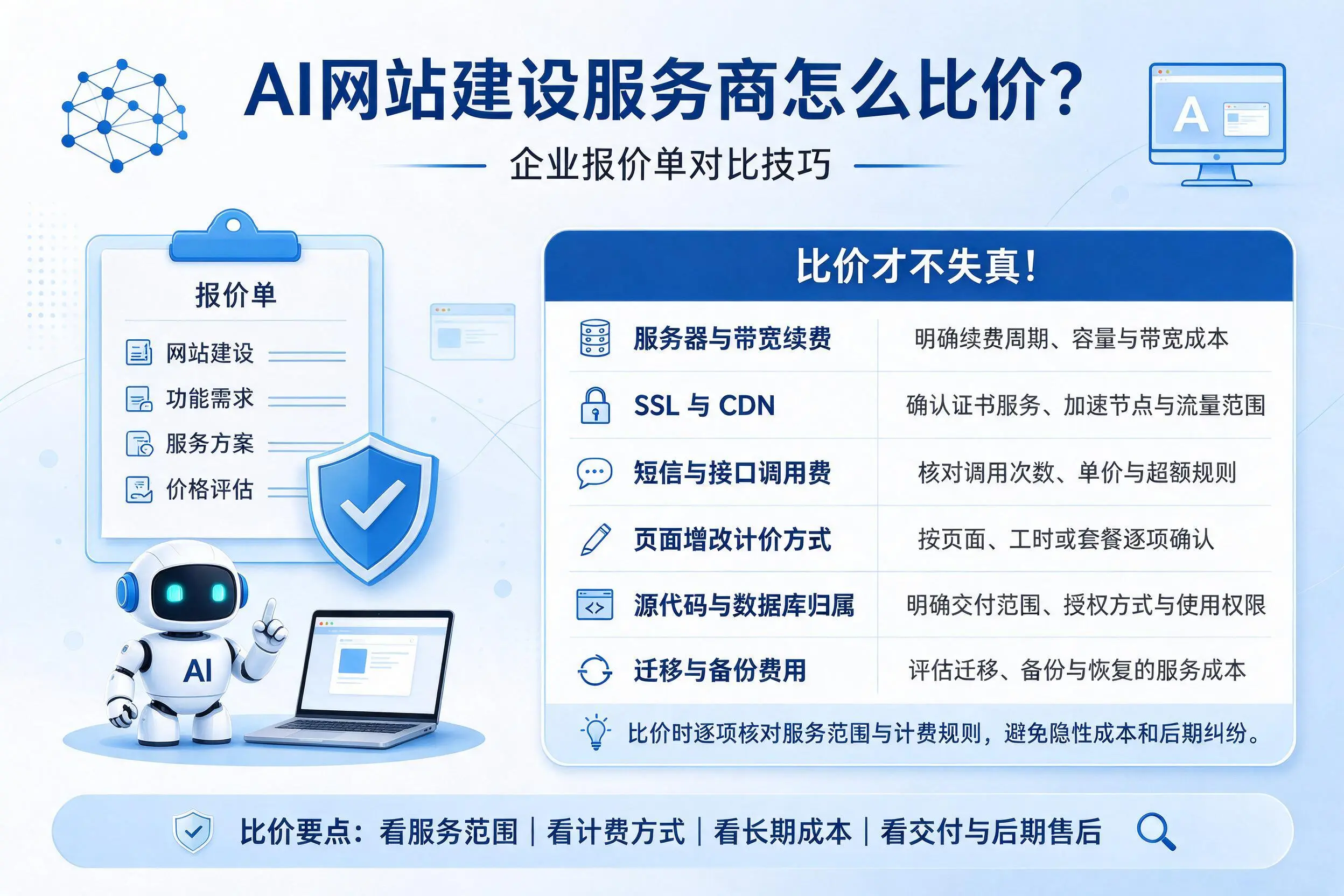 AI网站建设服务商怎么比价？武威企业报价单对比技巧